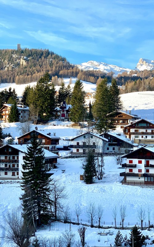 Cortina d'Ampezzo in winter Houses in a snow-covered village
