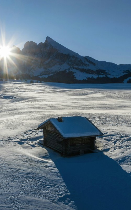 Alpe di Siusi Farm stay on a snow-covered meadow in the Alps